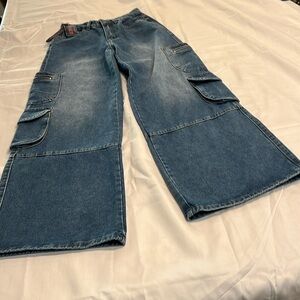 ROMWE NWT heavy denim wide leg cargo/ utility jeans oversized pockets sku CI 6